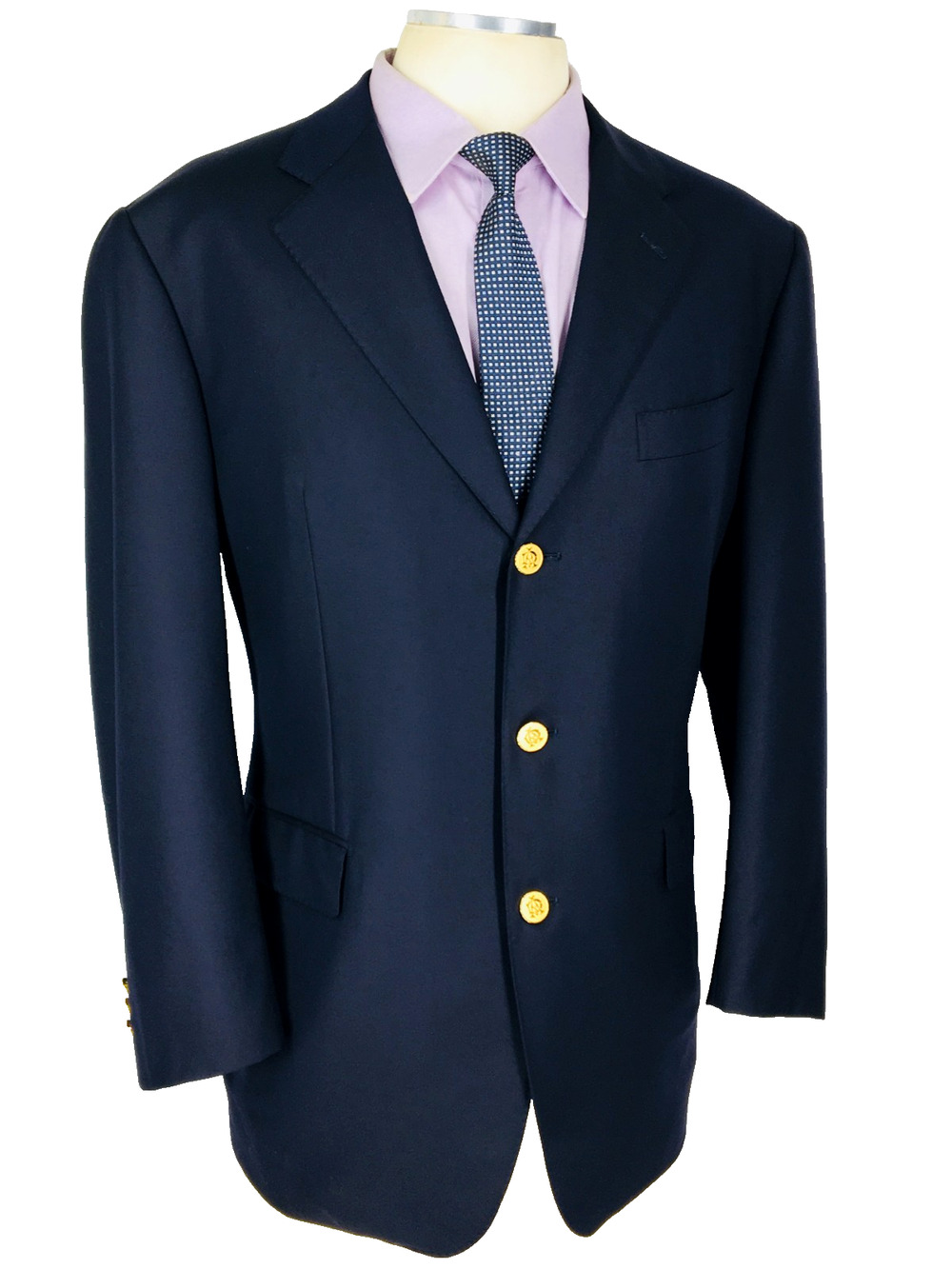 44S Alfred Dunhill Italy Mens Canvassed 3 Bttn Wool Blazer Sport Coat Dark Navy